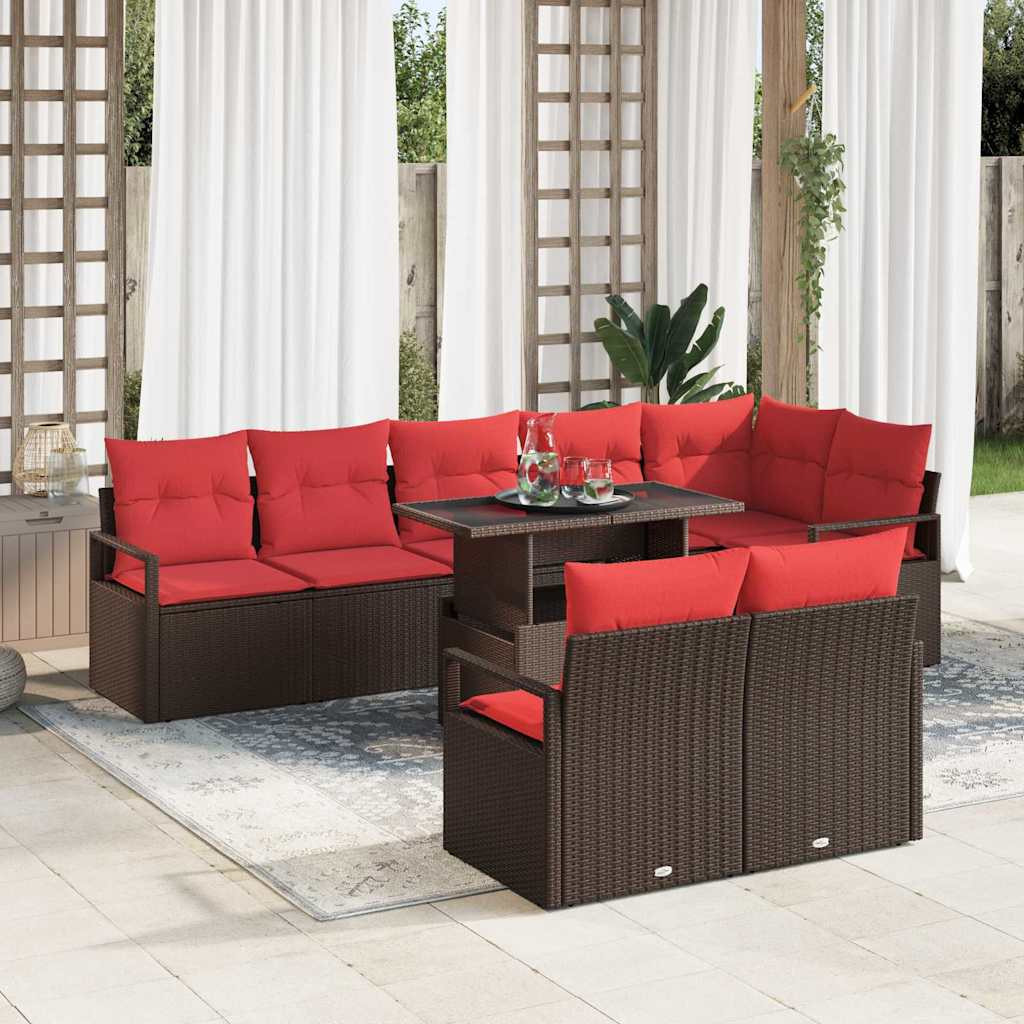 vidaXL Gartensofa-set mit Kissen mit Speicher 9 pcs Braun Poly Rattan