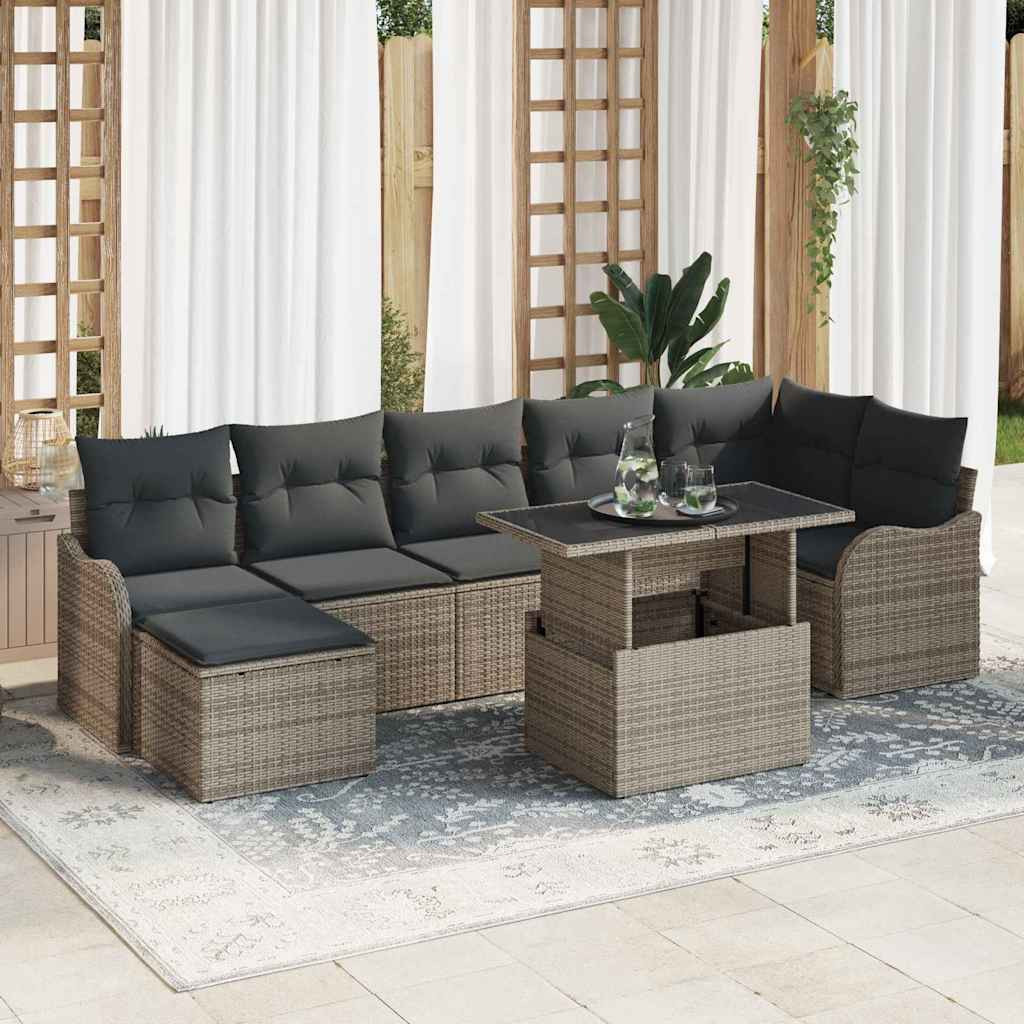 vidaXL Gartensofa-set mit Kissen 8 pcs Grau Poly Rattan