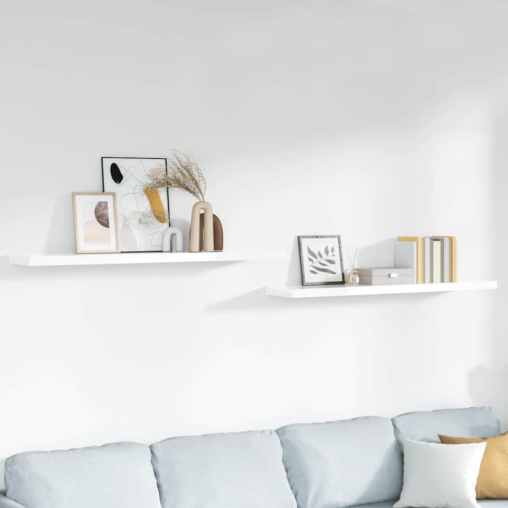 vidaXL Schweberegale 2 Stk. Hochglanz-Weiß 120x23,5x3,8 cm MDF