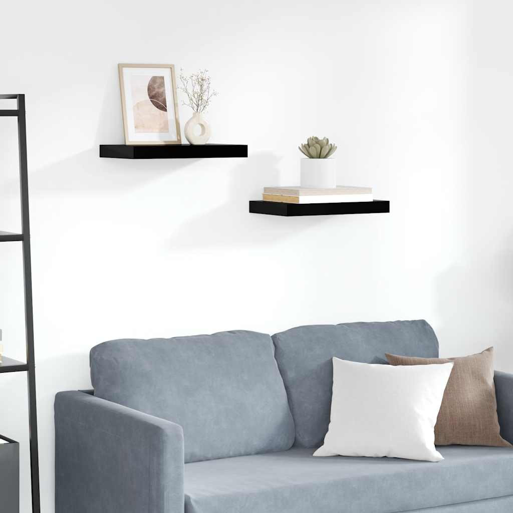 vidaXL Schweberegale 2 Stk. Hochglanz-Schwarz 40x23,5x3,8 cm MDF