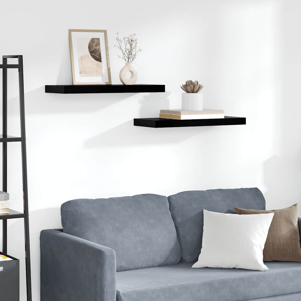 vidaXL Schweberegale 2 Stk. Hochglanz-Schwarz 60x23,5x3,8 cm MDF