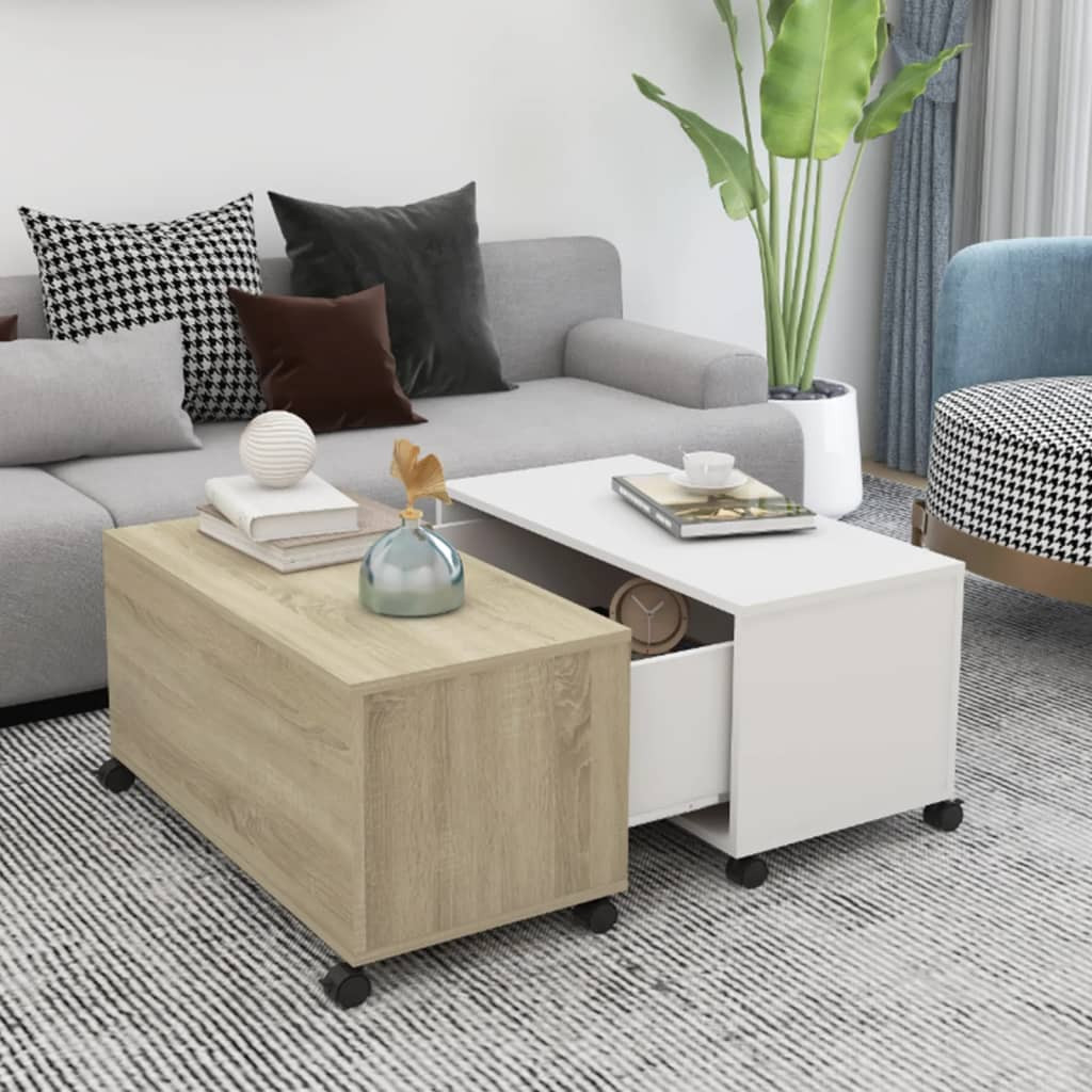 vidaXL Couchtisch Weiß Sonoma-Eiche 75x75x38 cm Holzwerkstoff