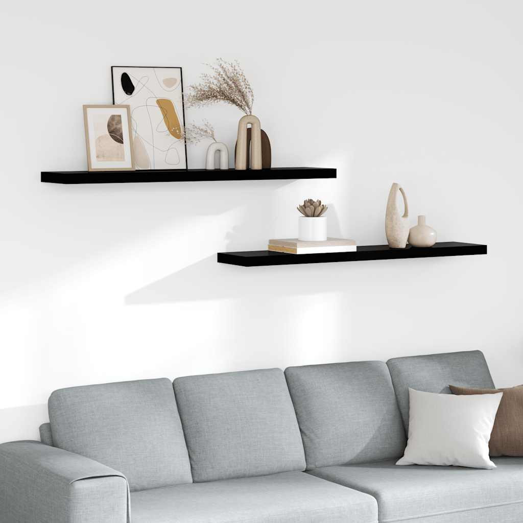 vidaXL Schweberegale 2 Stk. Hochglanz-Schwarz 120x23,5x3,8 cm MDF