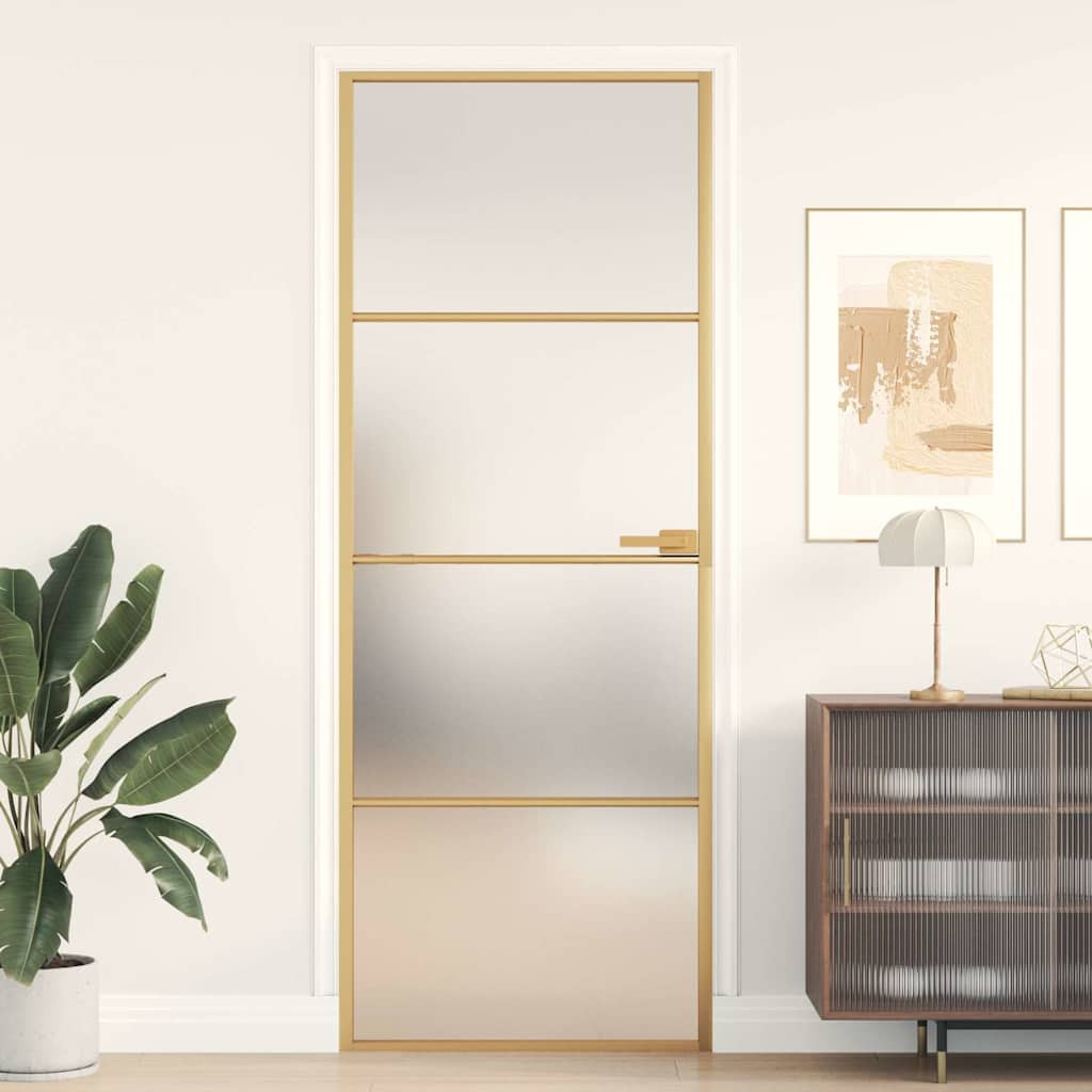 vidaXL Innentür Schlank Golden 76x201,5 cm Hartglas und Aluminium