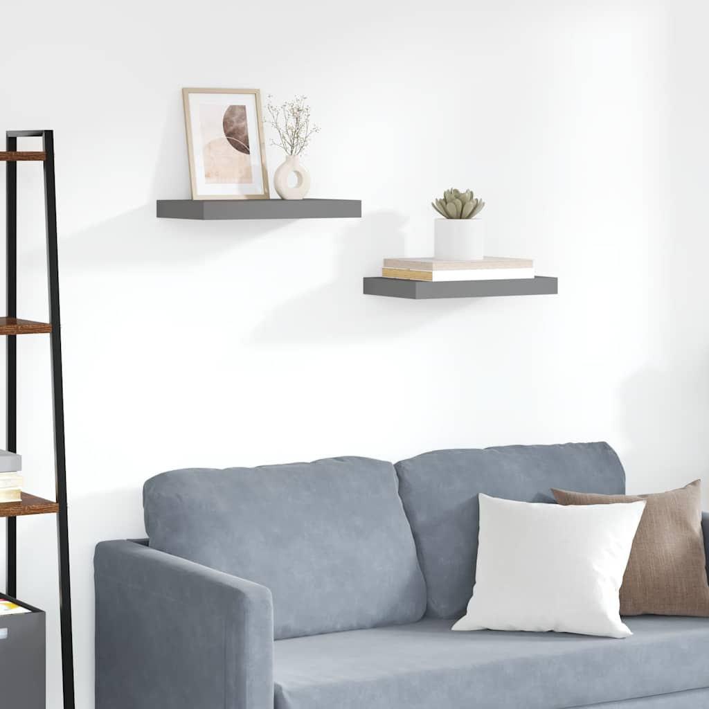 vidaXL Schweberegale 2 Stk. Hochglanz-Grau 40x23,5x3,8 cm MDF
