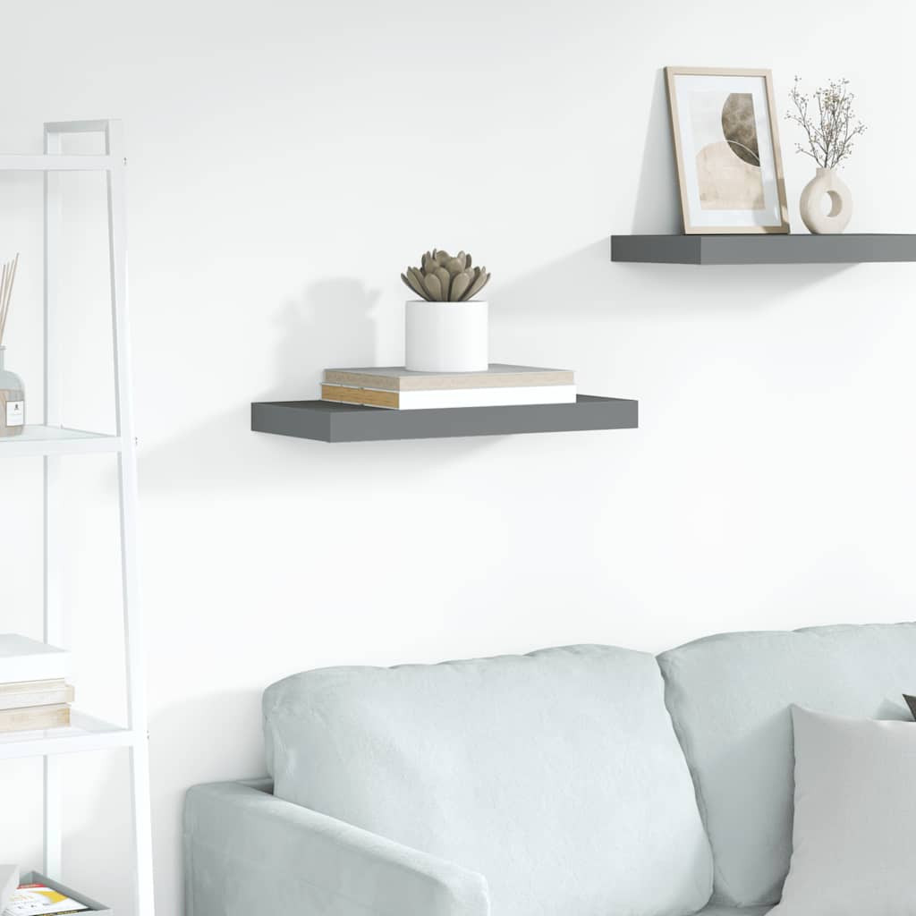 vidaXL Schweberegal Hochglanz-Grau 50x23,5x3,8 cm MDF