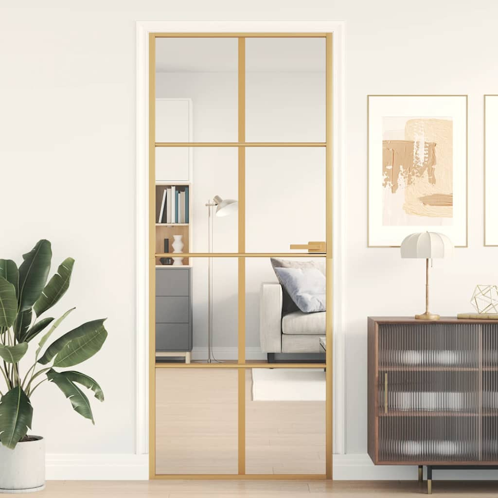 vidaXL Innentür Schlank Golden 83x201,5 cm Hartglas und Aluminium