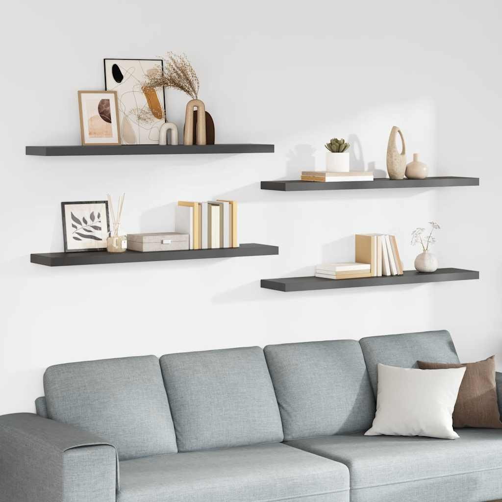 vidaXL Schweberegale 4 Stk. Hochglanz-Grau 120x23,5x3,8 cm MDF