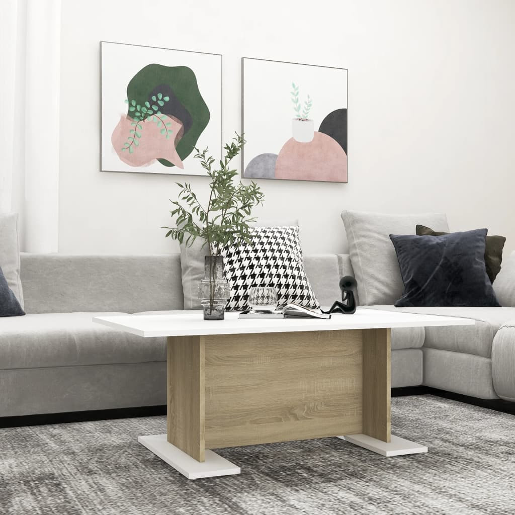 vidaXL Couchtisch Weiß und Sonoma-Eiche 103,5x60x40 cm Holzwerkstoff