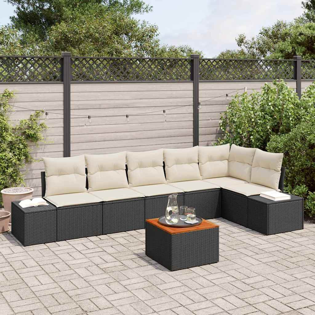 vidaXL Gartensofa-set mit Speicher 7 pcs Schwarz und Creme Poly-Rattan