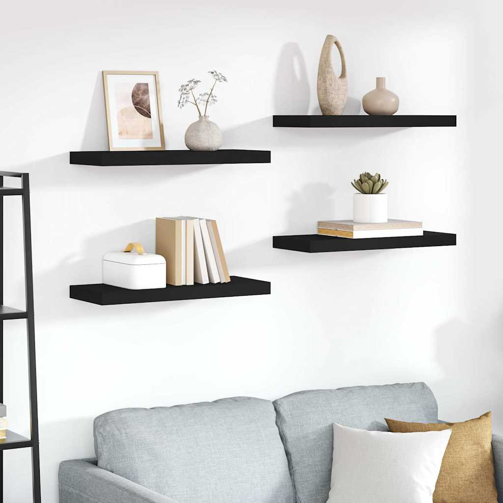 vidaXL Schweberegale 4 Stk. Schwarz 60x23,5x3,8cm MDF