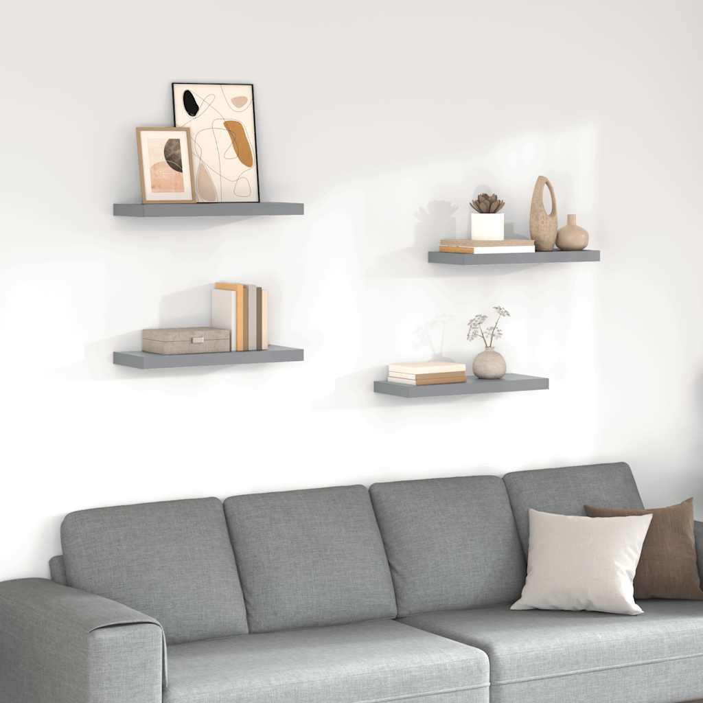 vidaXL Schweberegale 4 Stk. Grau 60x23,5x3,8cm MDF