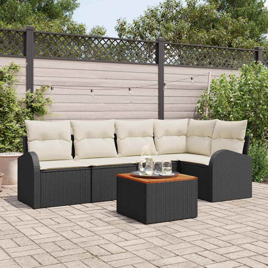 vidaXL Gartensofa-set mit Speicher 6 pcs Schwarz und Creme Poly-Rattan