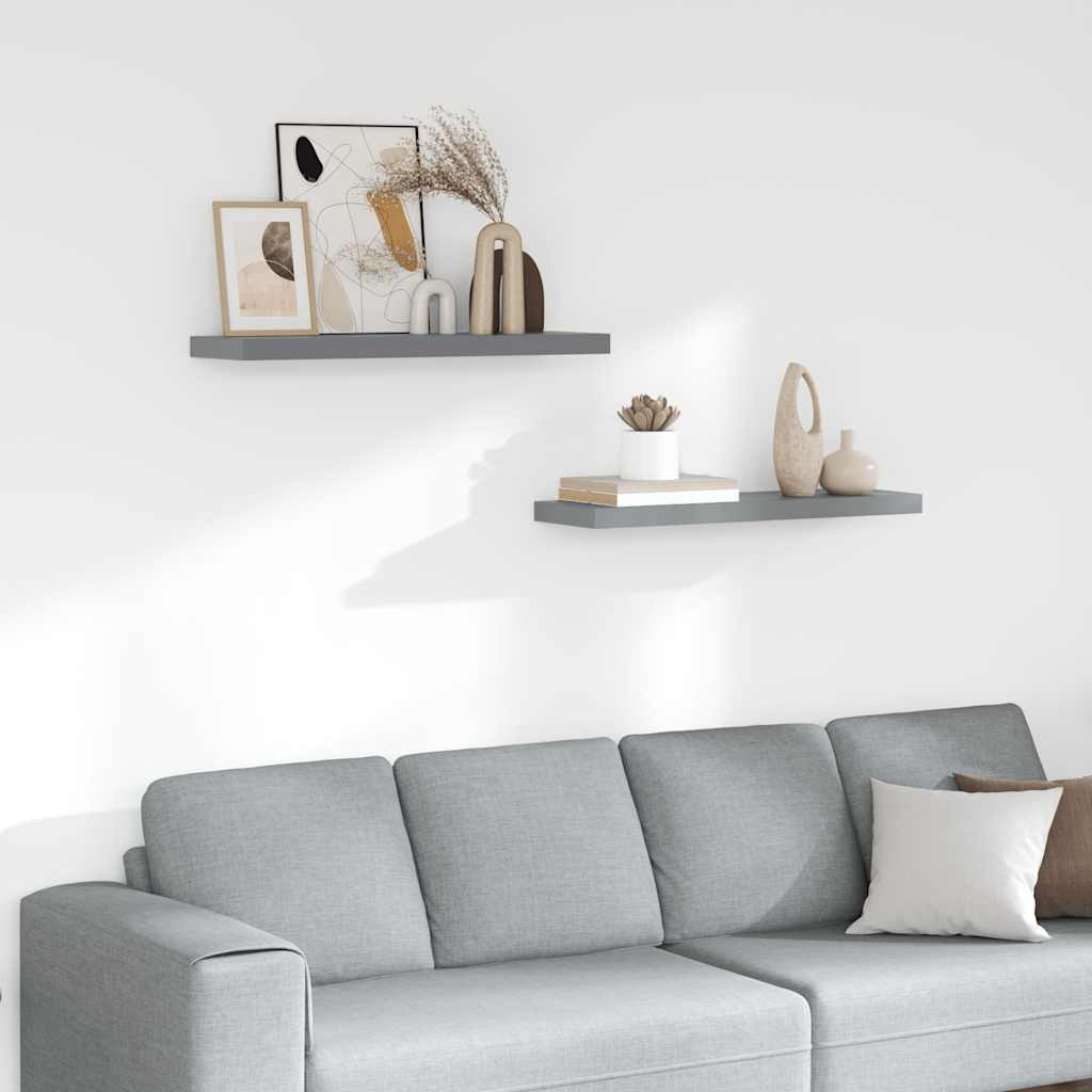vidaXL Schweberegale 2 Stk. Grau 80x23,5x3,8 cm MDF