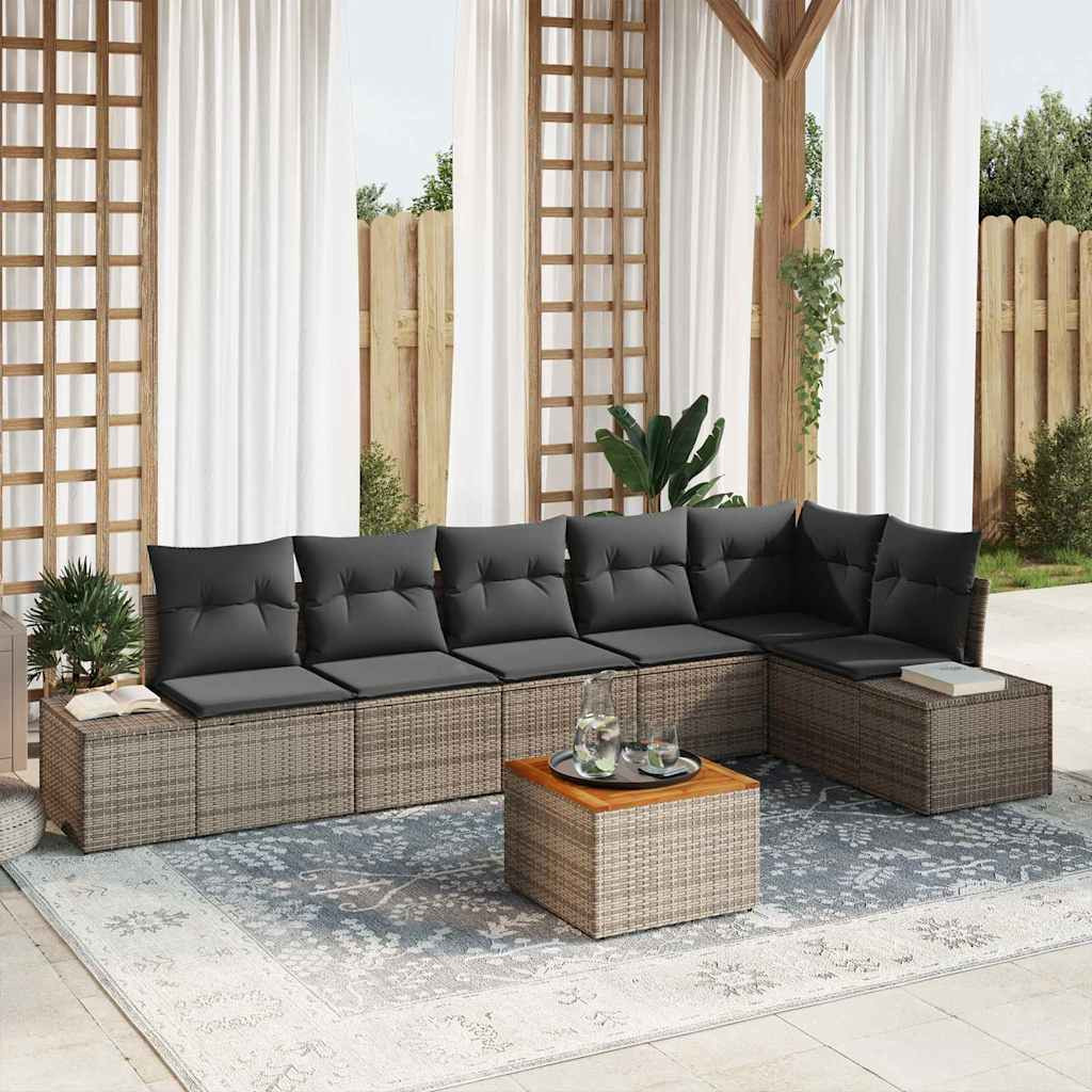 vidaXL Gartensofa-set mit Speicher 7 pcs Grau Poly-Rattan