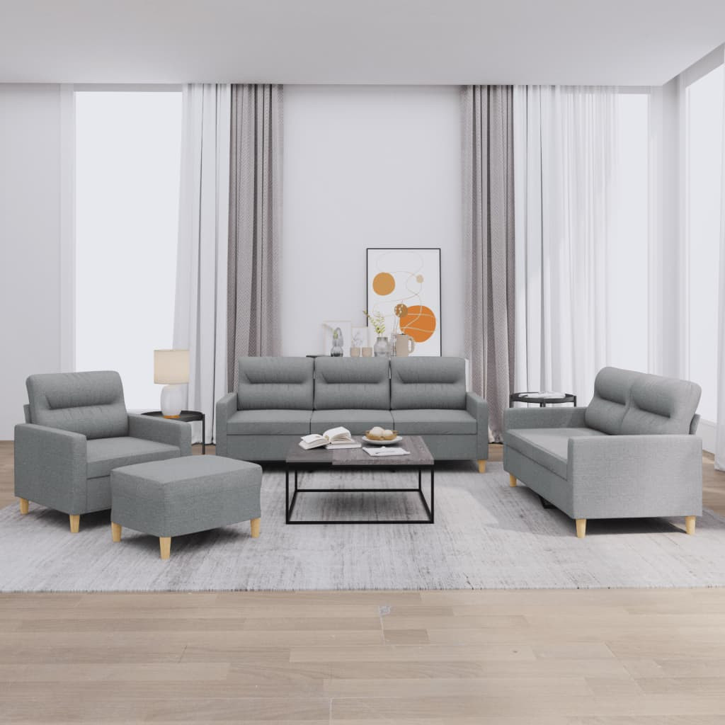 vidaXL 4-tlg. Sofagarnitur mit Kissen Hellgrau Stoff