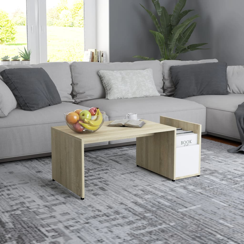 vidaXL Couchtisch Weiß Sonoma-Eiche 90x45x35 cm Holzwerkstoff