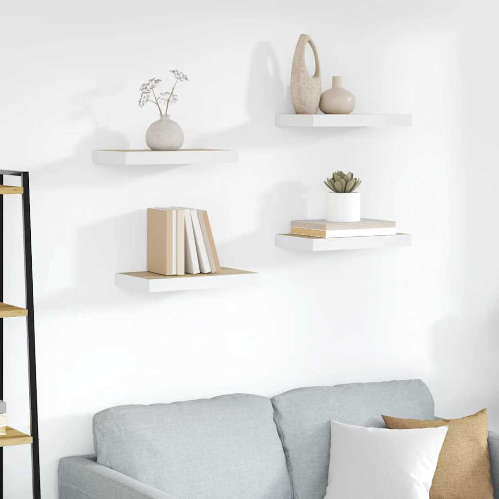 vidaXL Schweberegale 4 Stk. Eichen-Optik und Weiß 40x23,5x3,8 cm MDF