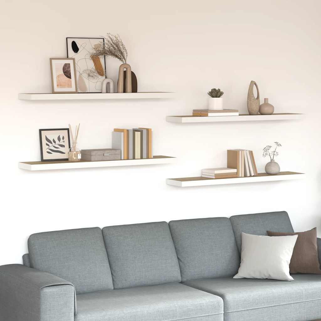 vidaXL Schweberegale 4 Stk. Eichen-Optik und Weiß 120x23,5x3,8 cm MDF