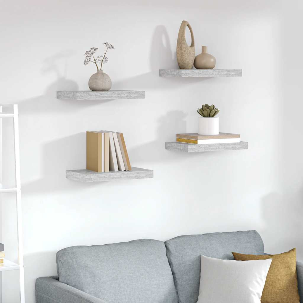 vidaXL Schweberegale 4 Stk. Betongrau 40x23,5x3,8 cm MDF