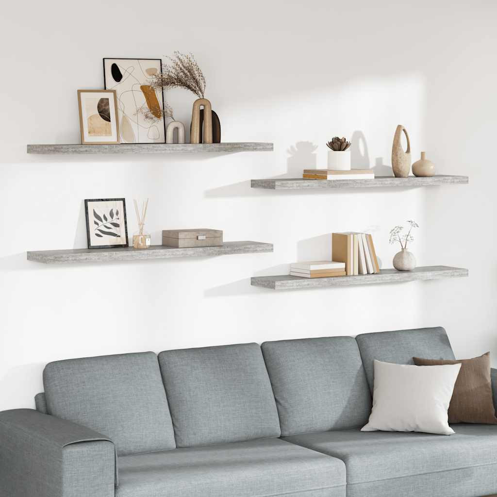 vidaXL Schweberegale 4 Stk. Betongrau 120x23,5x3,8 cm MDF