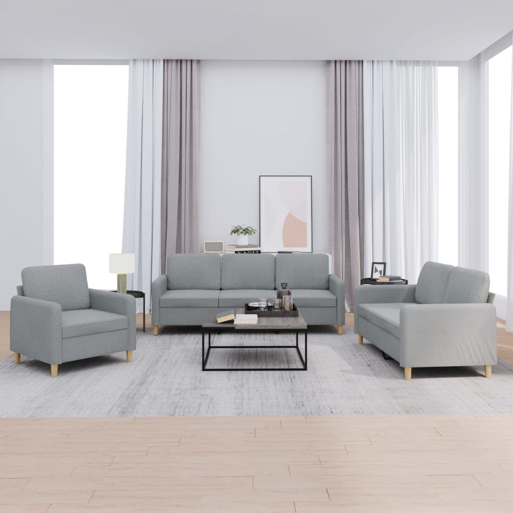 vidaXL 3-tlg. Sofagarnitur mit Kissen Hellgrau Stoff