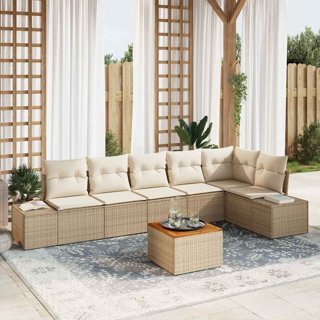 vidaXL Gartensofa-set mit Speicher 7 pcs Beige und Creme Poly-Rattan