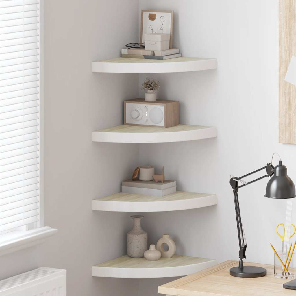 vidaXL Eck-Schweberegale 4 Stk. Eichen-Optik und Weiß 35x35x3,8 cm MDF