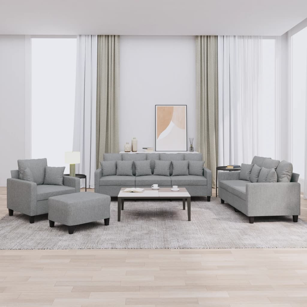 vidaXL 4-tlg. Sofagarnitur mit Kissen Hellgrau Stoff