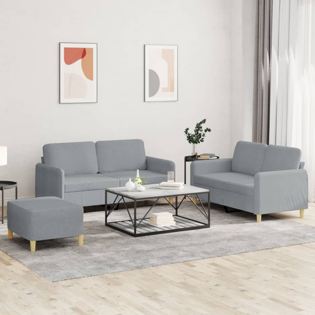 vidaXL 3-tlg. Sofagarnitur mit Kissen Hellgrau Stoff