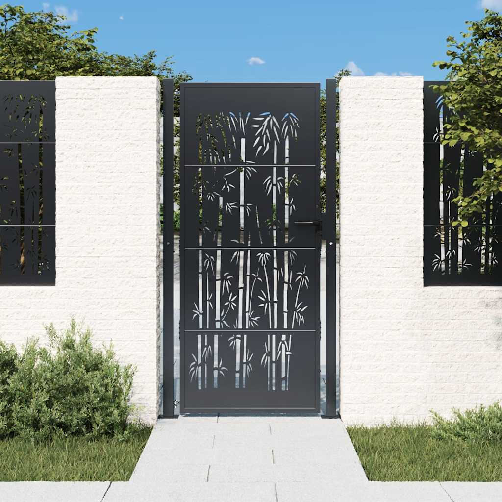 vidaXL Gartentor Anthrazit 100x200 cm Stahl Bambus-Design