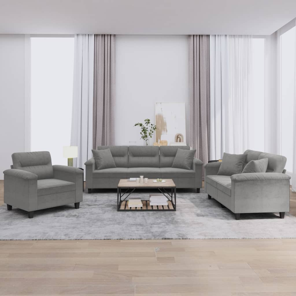 vidaXL 3-tlg. Sofagarnitur mit Kissen Dunkelgrau Mikrofasergewebe