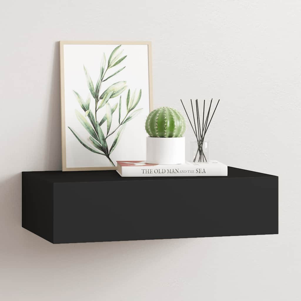 vidaXL Wandregal mit Schublade Schwarz 40x23,5x10 cm MDF