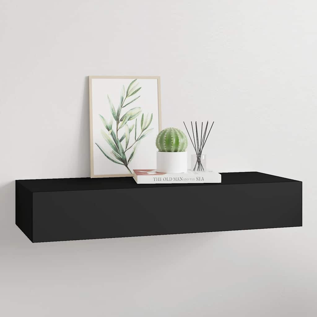 vidaXL Wandregal mit Schublade Schwarz 60x23,5x10 cm MDF