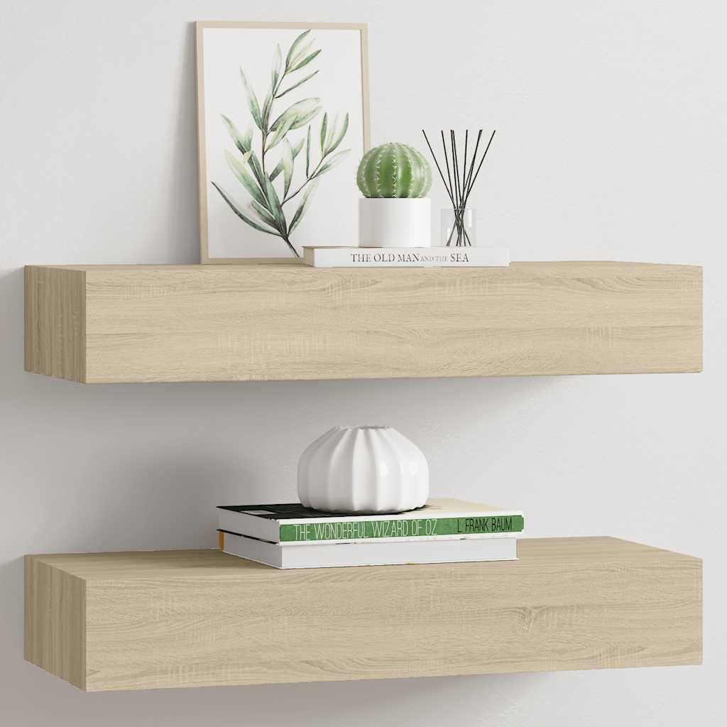 vidaXL Wandregale mit Schubladen 2 Stk. Eichen-Optik 60x23,5x10 cm MDF