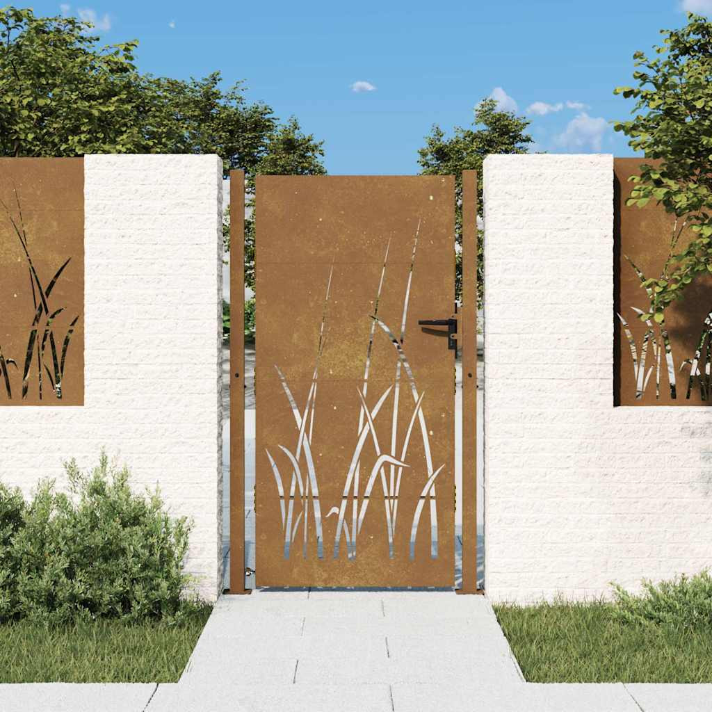vidaXL Gartentor 100x175 cm Cortenstahl Gras-Design