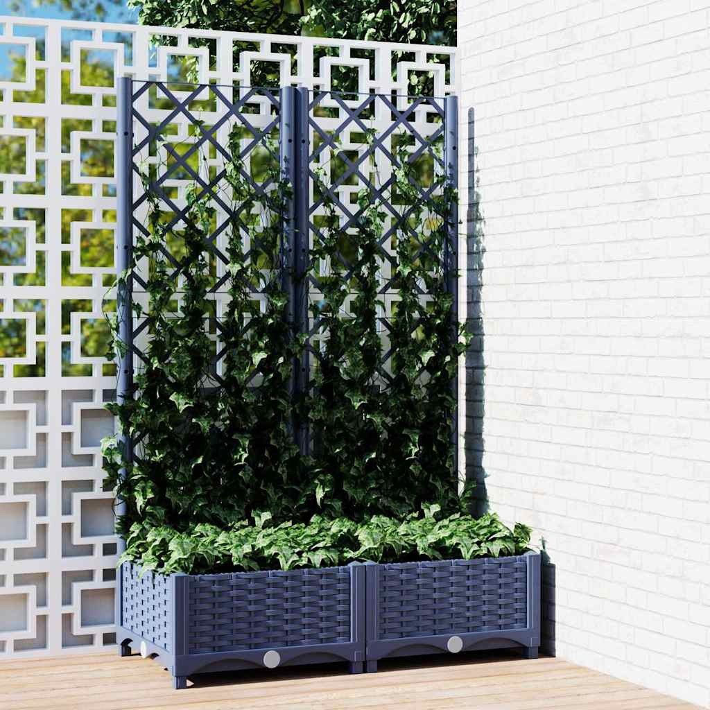 vidaXL Garten-Pflanzgefäß mit Spalier Blaugrau 80 x 40 x 121,5 cm PP