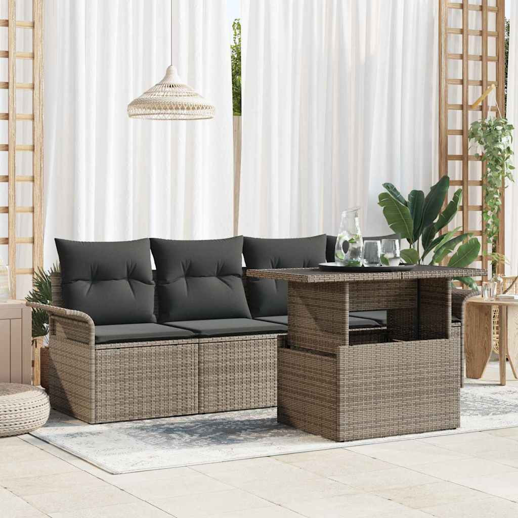 vidaXL Gartensofa-set mit Kissen mit Speicher 5 pcs Grau Poly Rattan