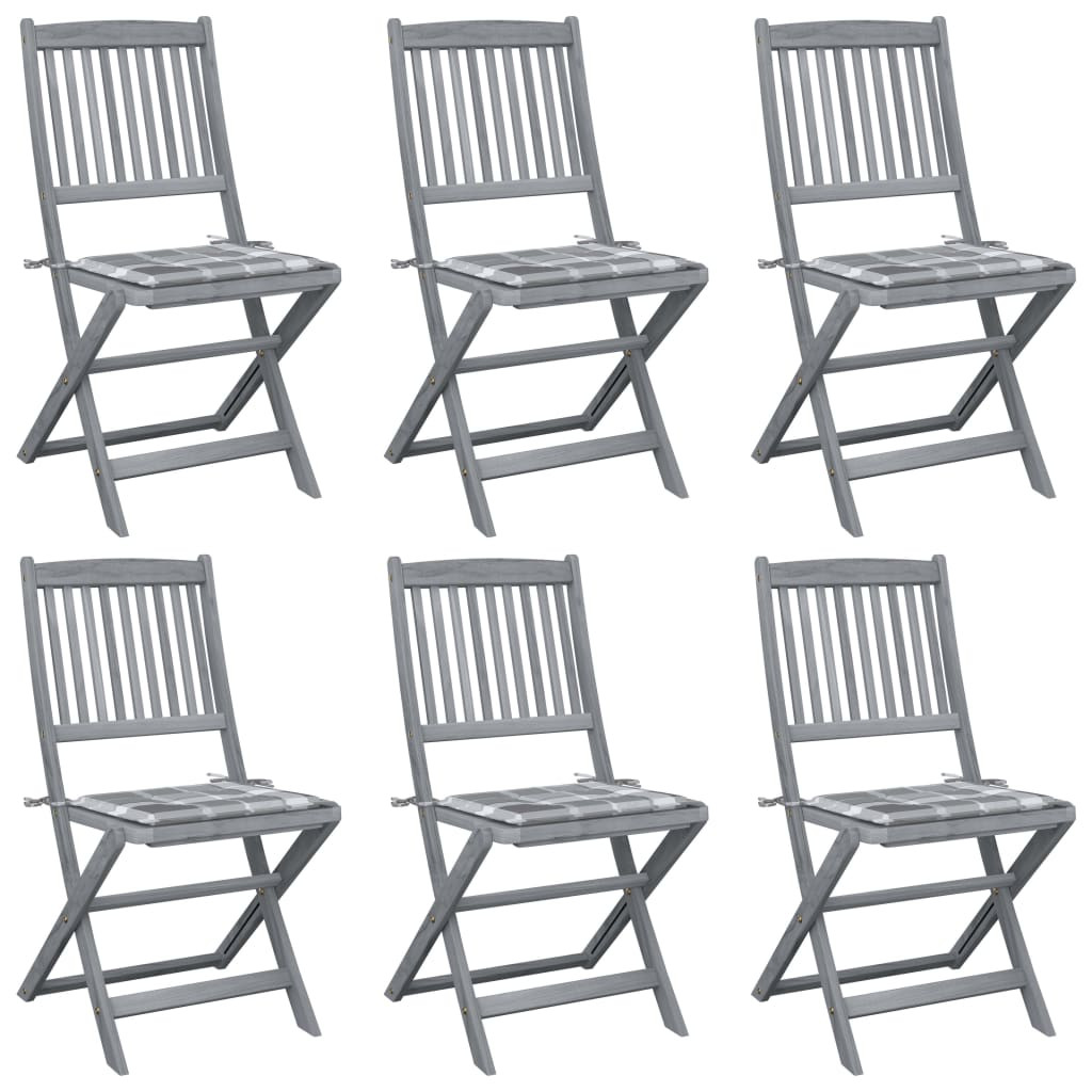 vidaXL Klappbare Gartenstühle 6 Stk. mit Kissen Massivholz Akazie