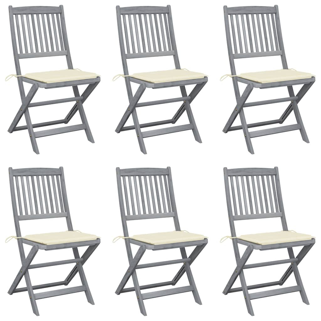vidaXL Klappbare Gartenstühle 6 Stk. mit Sitzkissen Massivholz Akazie
