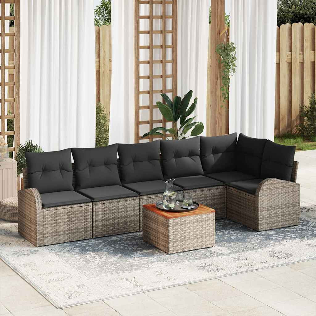 vidaXL Gartensofa-set mit Speicher 7 pcs Grau Poly-Rattan