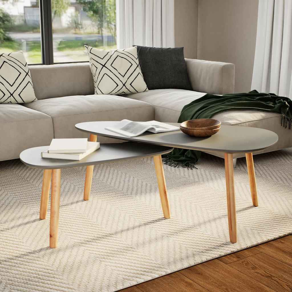 vidaXL Couchtische 2 Stk. Grau Kiefer Massivholz