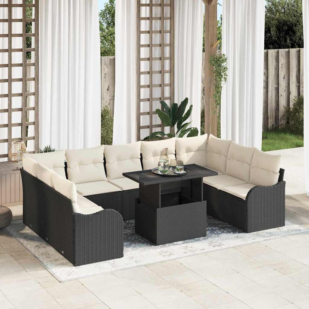 vidaXL Gartensofa-set mit Kissen mit Kissen 10 pcs Schwarz Poly Rattan