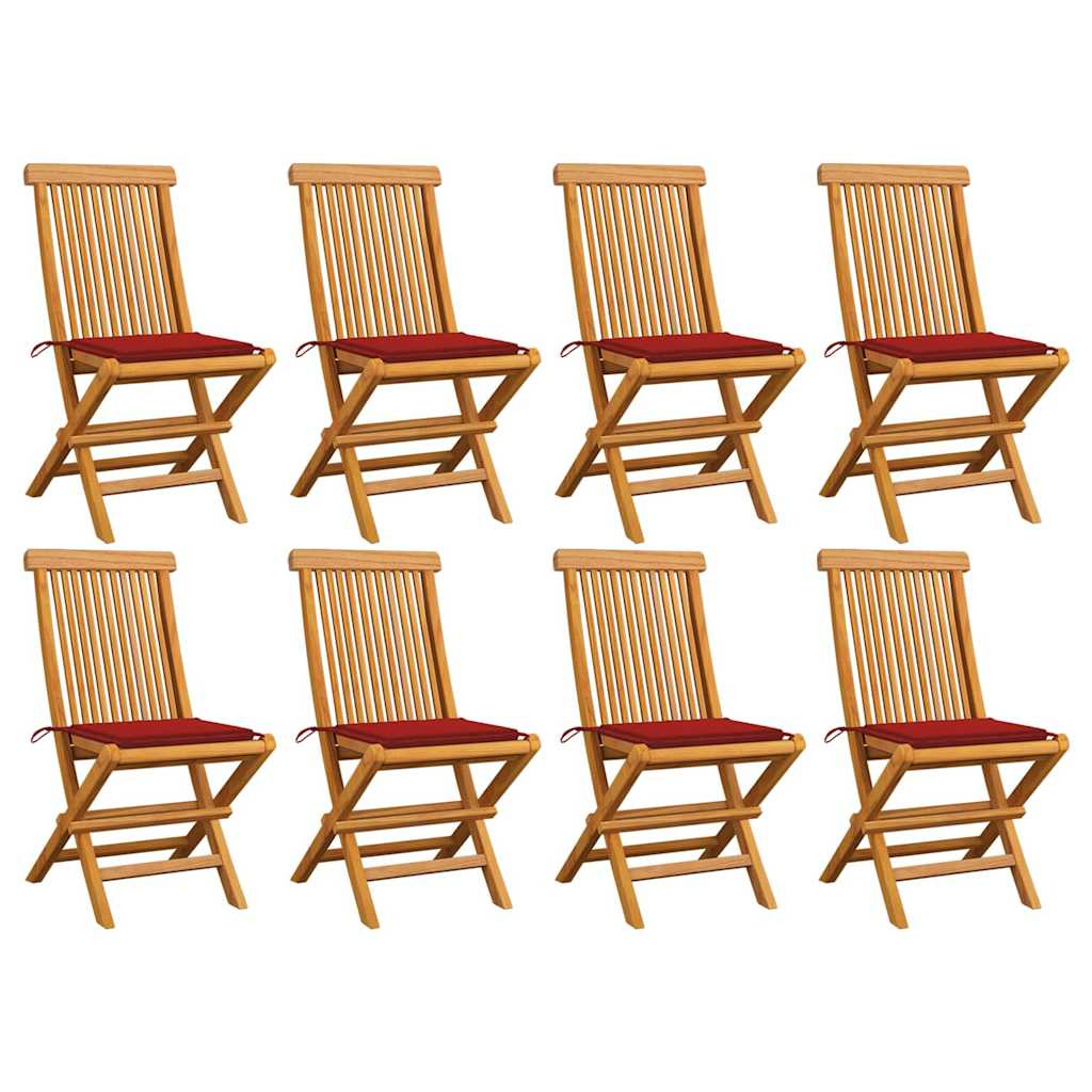 vidaXL Gartenstühle mit Roten Kissen 8 Stk. Massivholz Teak