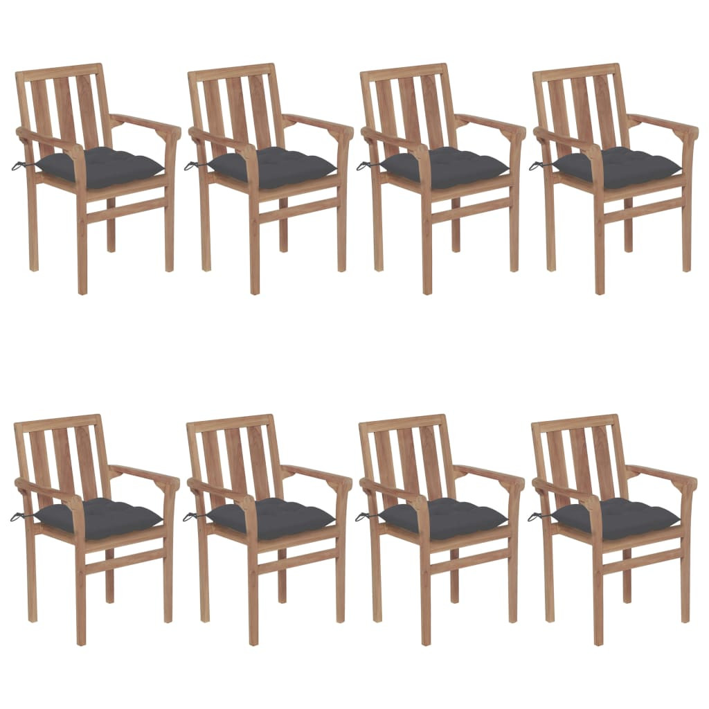 vidaXL Stapelbare Gartenstühle mit Kissen 8 Stk. Massivholz Teak