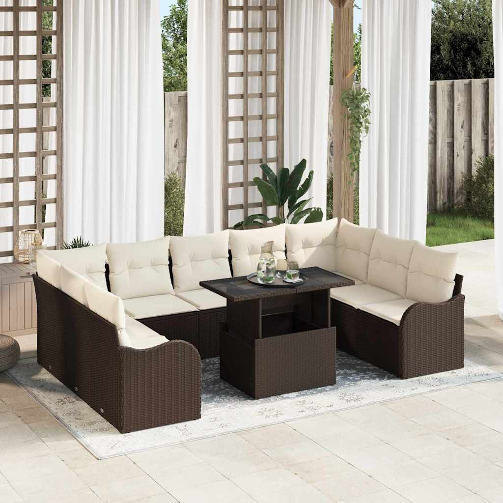 vidaXL Gartensofa-set mit Kissen mit Kissen 10 pcs Braun Poly Rattan