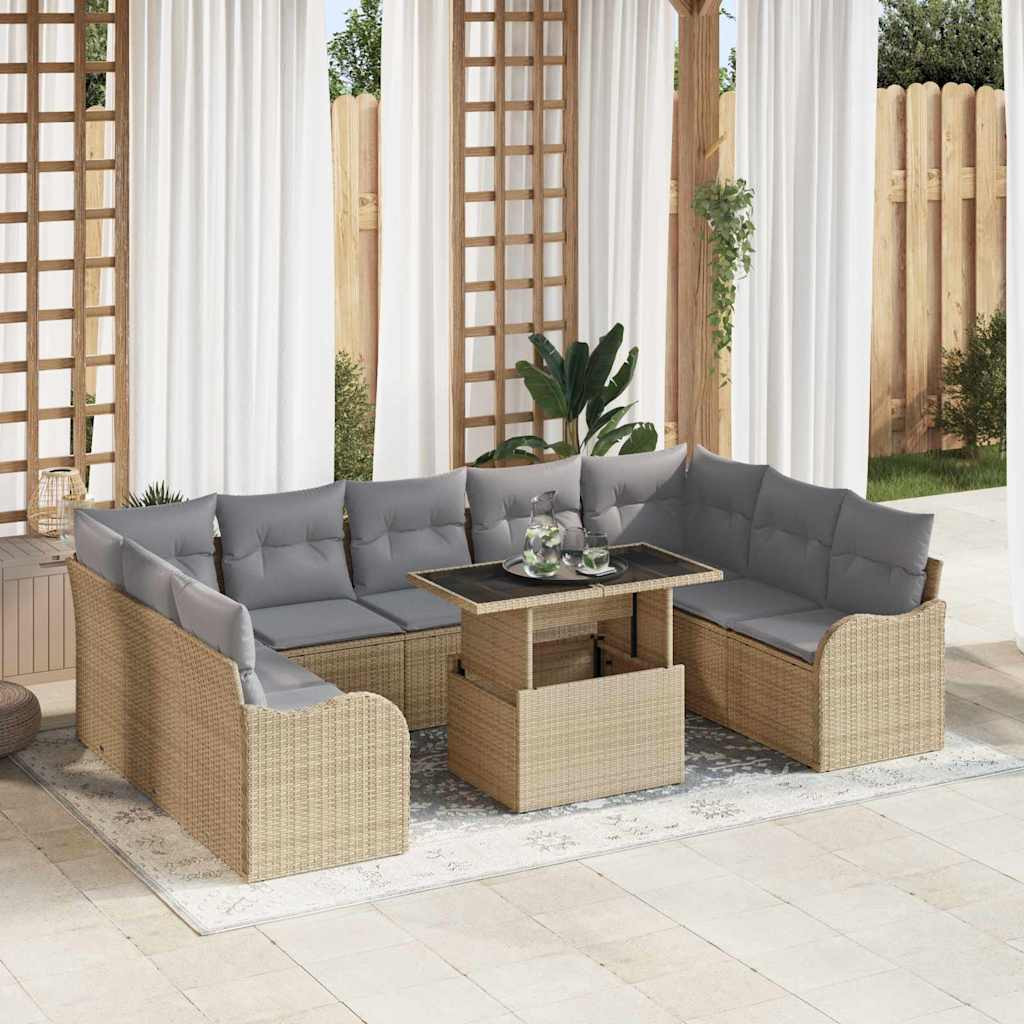vidaXL Gartensofa-set mit Kissen mit Kissen 10 pcs Beige Poly Rattan