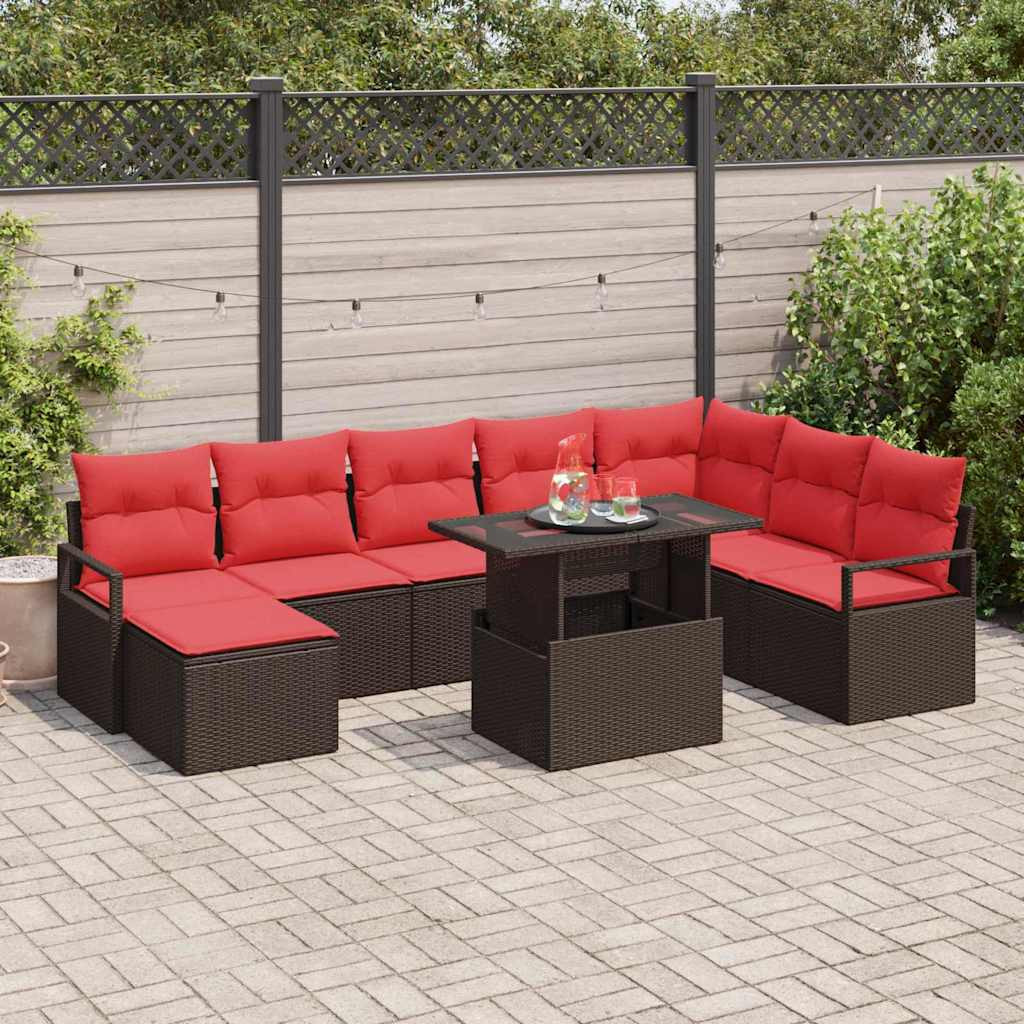 vidaXL Gartensofa-set mit Kissen mit Speicher 9 pcs Braun Poly Rattan
