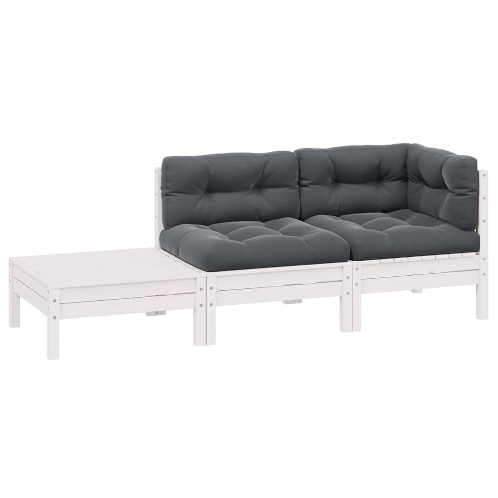 vidaXL 3-tlg. Garten-Lounge-Set mit Kissen Weiß Kiefer Massivholz