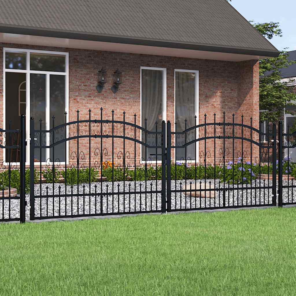 vidaXL Gartentor KAMPEN mit Speerspitze Schwarz 302 x 100 cm Stahl